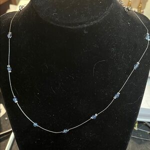 Liz Claiborne Silver Tone and Blue Beaded Necklace